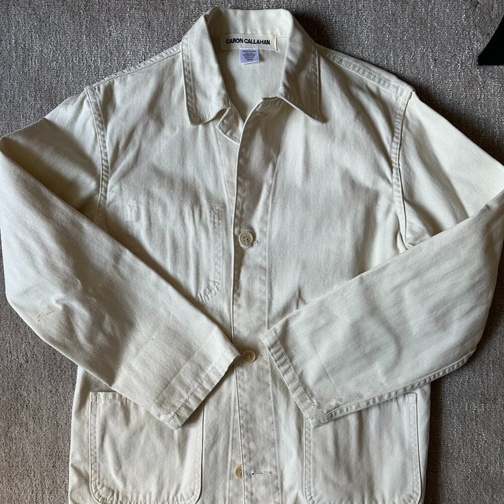 Caron Callahan Embroidered White Chore Coat with Unique embroidery